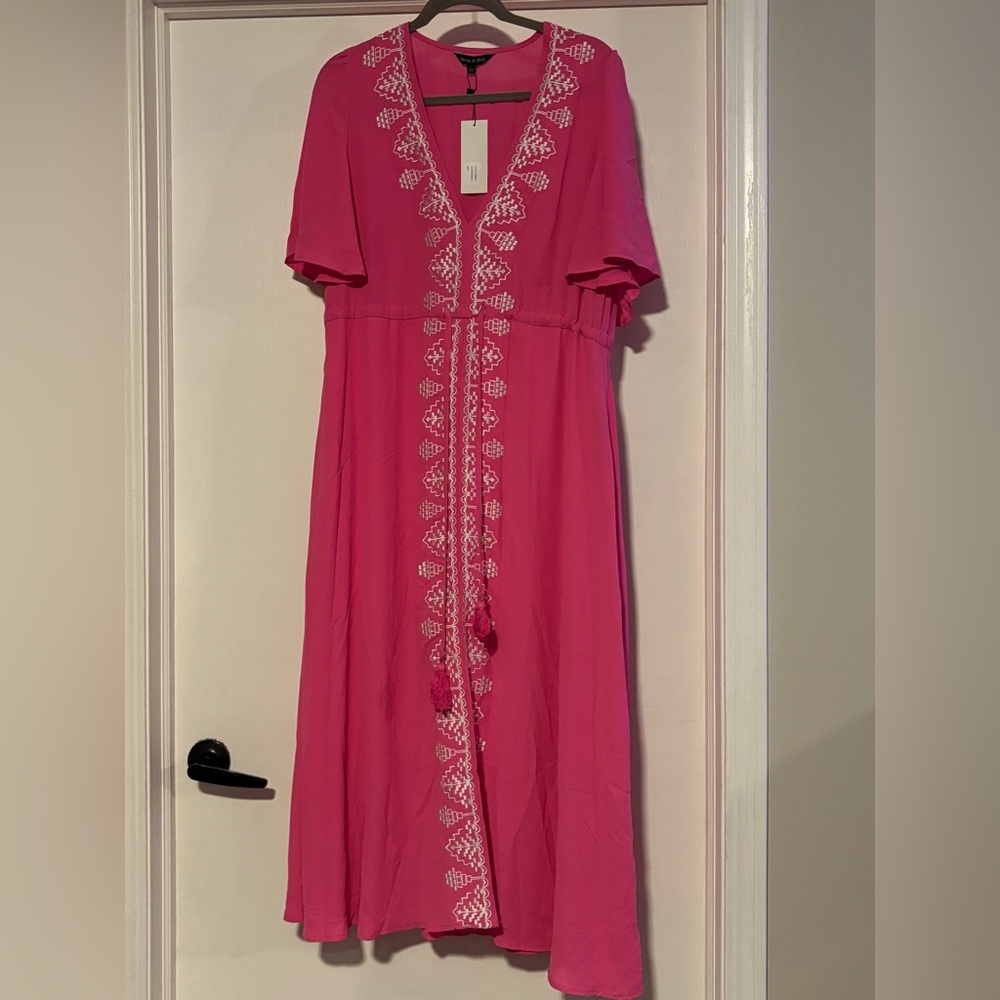 Women's Embroidered Pink Maxi Dress